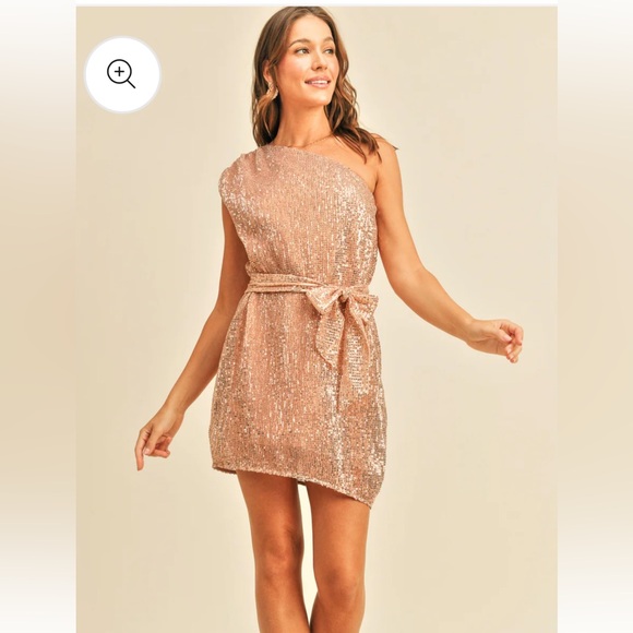 Reset By Jane Dresses & Skirts - Elegant One-Shoulder Sequin Dress in Rose Gold
